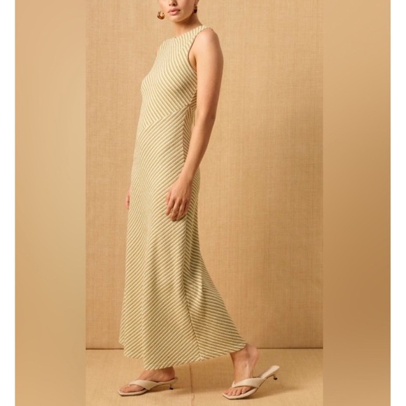 NWT Mon Renn Ripple Dress Sage Stripe Sleeveless Maxi L 12 - Picture 1 of 7